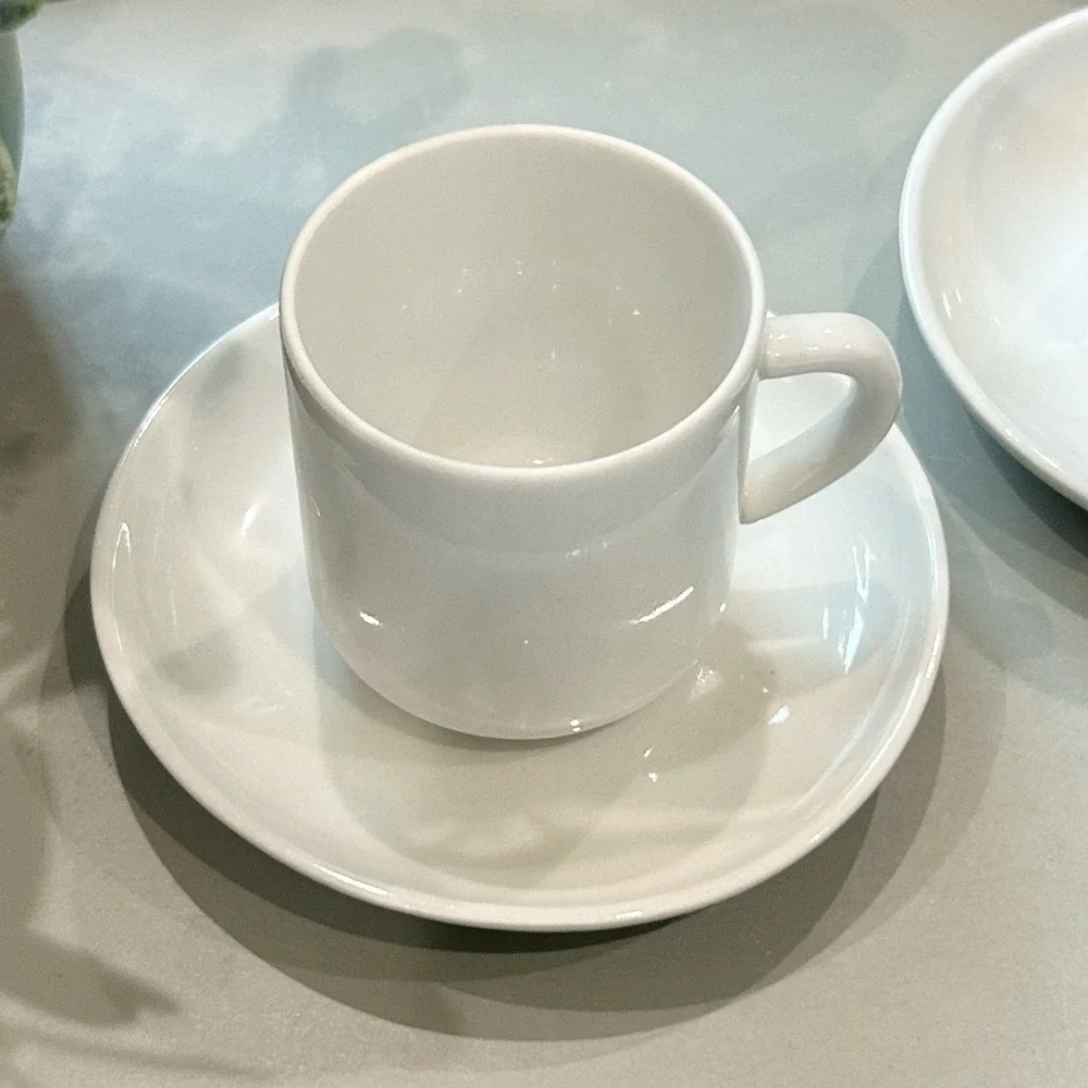 Vintage White Porcelain Espresso Cup and Saucer Set of 2 Minimalist Demitasse